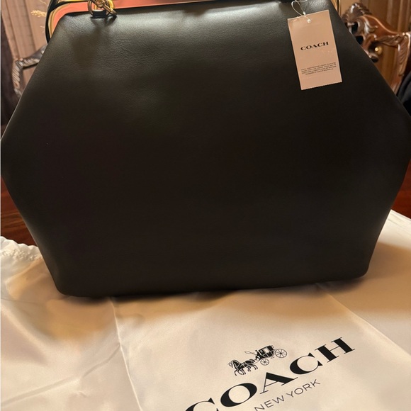 Coach Black Leather kisslock large NWT with Coach cherry charm 🍒 - Picture 2 of 8